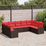 vidaXL Bankstel met kussen Bruin Poly Riet, Tuin en Terras, Verzenden, Nieuw