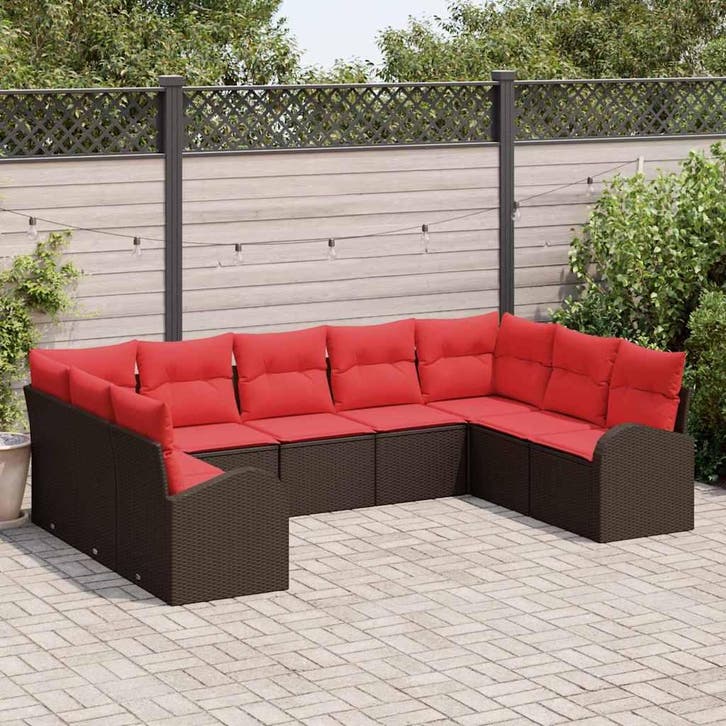 vidaXL Bankstel met kussen Bruin Poly Riet, Jardin & Terrasse, Ensembles de jardin, Envoi