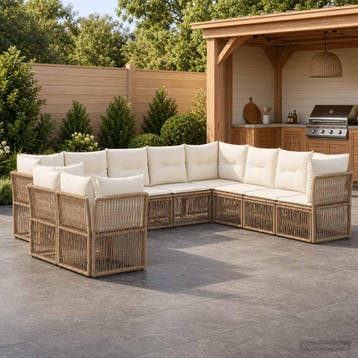 vidaXL Tuinbank Set 10 st Beige poly rattan, Verzenden, Nieuw