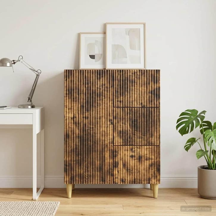 vidaXL Dressoir met lade Gerookt eiken 66 x 34,5 x 90 cm, Huis en Inrichting, Kasten | Dressoirs, Nieuw, Verzenden