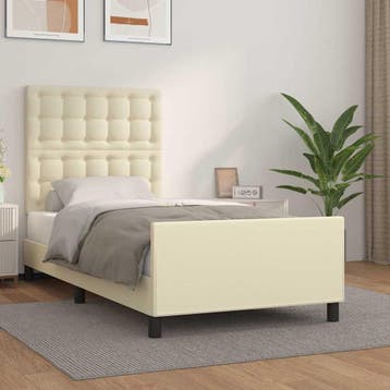 vidaXL Bedframe met hoofdbord kunstleer crèmekleurig 80x200, Huis en Inrichting, Slaapkamer | Bedden, Verzenden, Nieuw