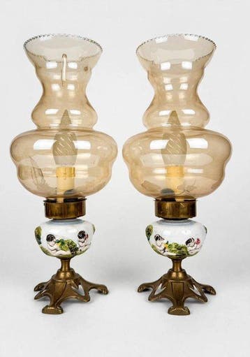 Lustre (3) - Laiton, Porcelaine, Verre - Capodimonte et