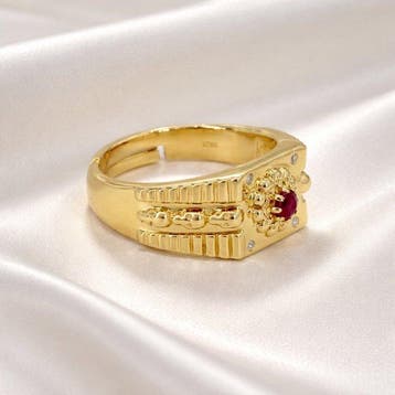 Zonder minimumprijs - Ring Verguld Robijn - Diamant - 18k, Nieuw