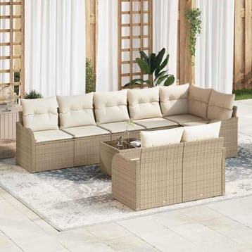 vidaXL Tuinbank Set met opslag 9 pcs Beige en Wit poly, Verzenden, Nieuw