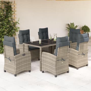 vidaXL 7-delige Tuinset met kussens poly rattan grijs, Verzenden, Tuinset