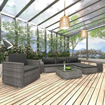 vidaXL 8-delige Loungeset met kussens poly rattan grijs, Verzenden, Nieuw, Loungeset