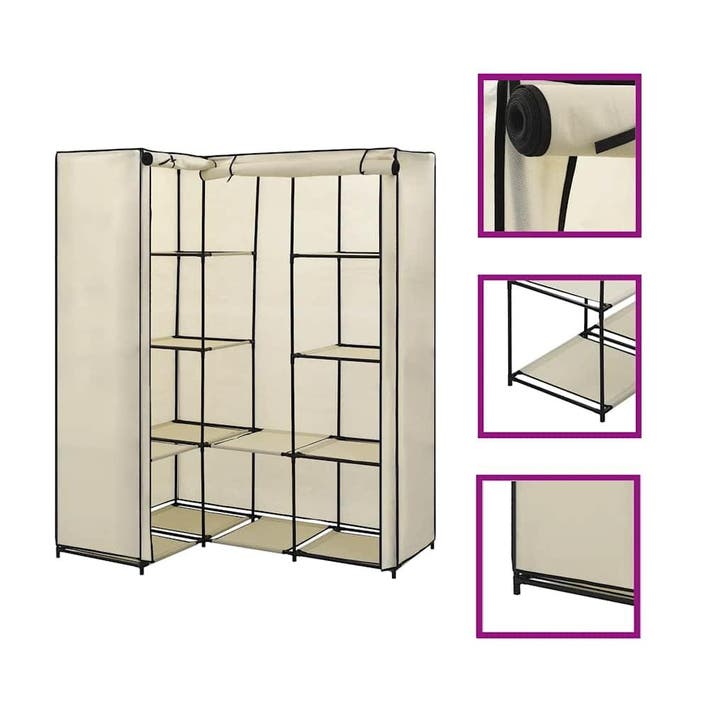 vidaXL Hoekkledingkast 130x87x169 cm crème, Maison & Meubles, Armoires | Penderies & Garde-robes, Envoi