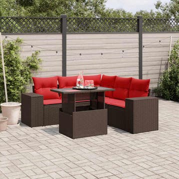 vidaXL 6-delige tuinbankset met kussens, bruin polyrotan, Verzenden