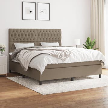 vidaXL Boxspring met matras stof taupe 180x200 cm, Verzenden