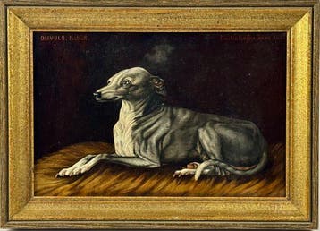 Emilie La Fontaine (XIX) - Ritratto di Diavolo, levriero