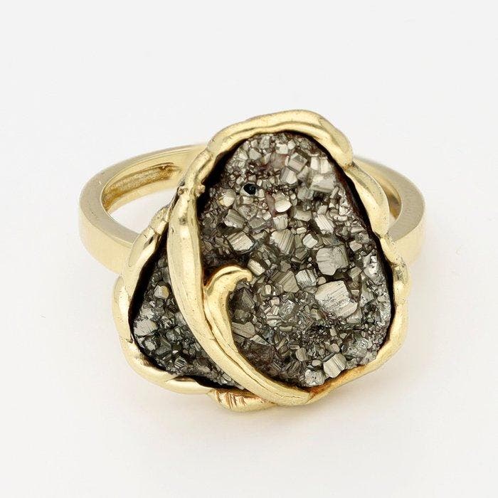 Ring - 14 karaat Geel goud - Pyriet, Bijoux, Sacs & Beauté, Bagues