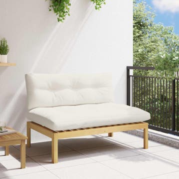 vidaXL Midden Sofa Eenheid Licht Acacia en Crèmekleurig Wit, Verzenden, Nieuw