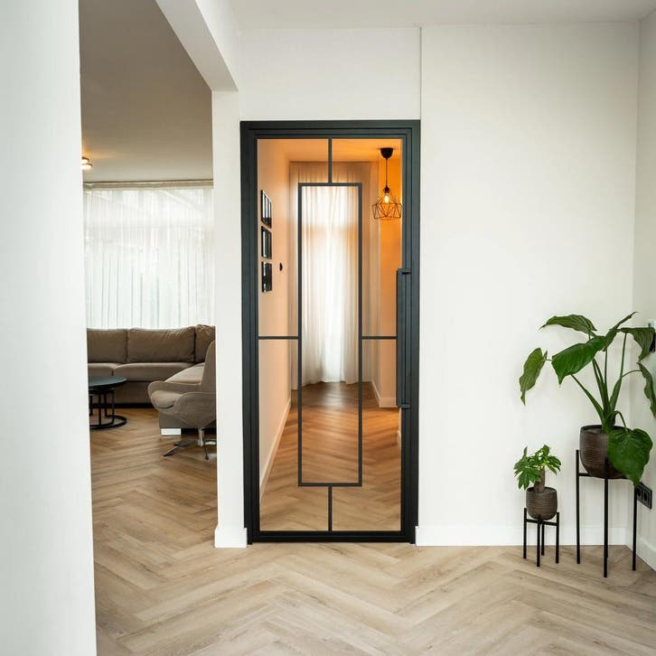 Stalen Binnendeur - 5 Vlaks - Helder glas, Doe-het-zelf en Bouw, Deuren en Vliegenramen, Nieuw, Metaal, Binnendeur, 200 tot 215 cm