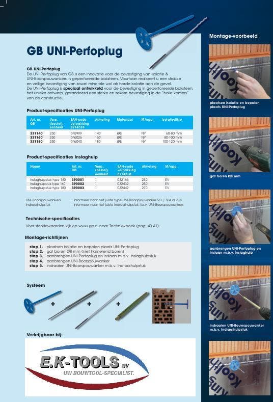 Isolatieplug Perfo Blauw voor snelbouwblokken., Doe-het-zelf en Bouw, Gereedschap | Handgereedschap, Nieuw