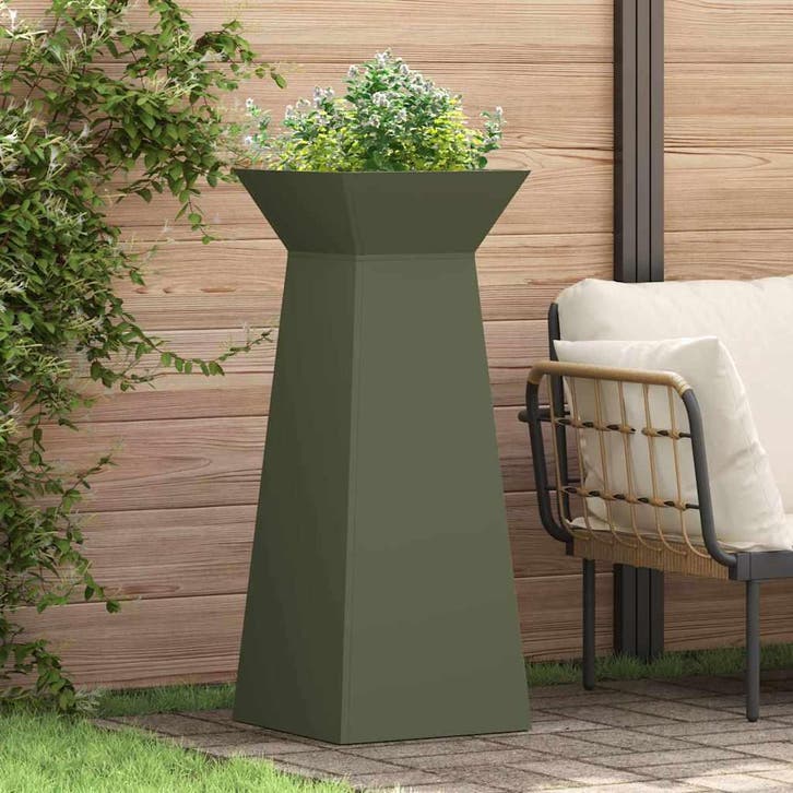 vidaXL Pilarenbak Olijfgroen 40 x 40 x 100 cm, Tuin en Terras, Bloempotten, Nieuw, Verzenden