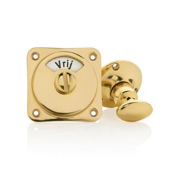 WC slot draaiknop vrij-bezet messing gelakt rond rozet -..., Ophalen of Verzenden, Nieuw, Koper of Messing, Slot