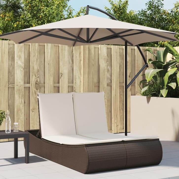 vidaXL Ligbed 2-persoons met kussens poly rattan bruin, Jardin & Terrasse, Chaises longues, Envoi