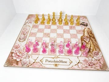Nyx - PorcelainMuse – Pink Porcelain Chess Set, Geisha