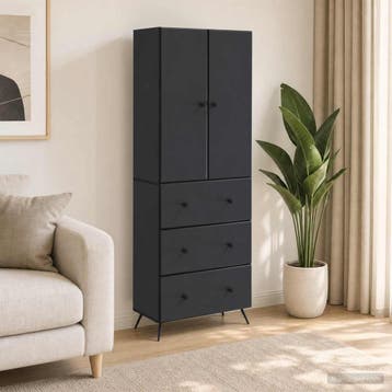 vidaXL Kast Set 2 st 66 x 34,5 x 90 cm Bewerkt hout Zwart, Huis en Inrichting, Kasten | Overige, Verzenden, Nieuw