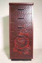 Vintage 5-laden Kamakura-Bori Ladekast met pioenmotief -, Antiek en Kunst