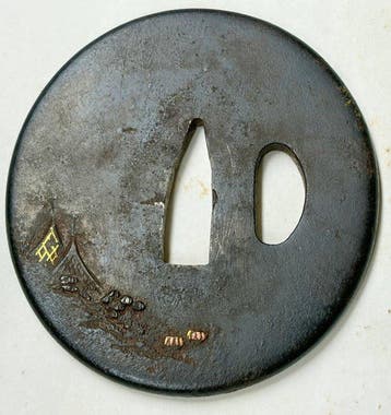 Moineau volant, nature, cabane, paysage, motif, tsuba -