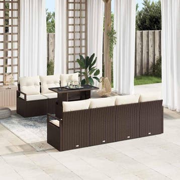 vidaXL Tuinbank Set met kussen 8 pcs Bruin en Crème poly, Verzenden