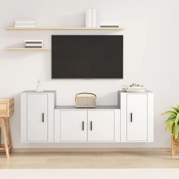 vidaXL 3-delige Tv-meubelset bewerkt hout wit, Verzenden, Nieuw