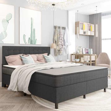 vidaXL Boxspring stof donkergrijs 180x200 cm, Verzenden, Nieuw