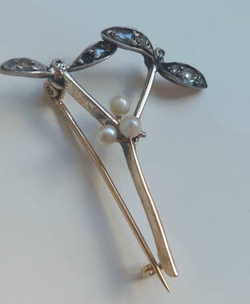 Broche - 18 karaat Platina, Diamant, Geel goud Diamant