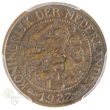 Nederland. Wilhelmina. 1 Cent 1922 in PCGS slab MS63 (Zonder