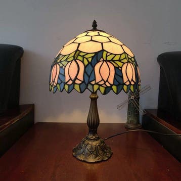 Tafellamp - Tiffany-stijl glas-in-lood tafellamp - Hars,, Antiek en Kunst
