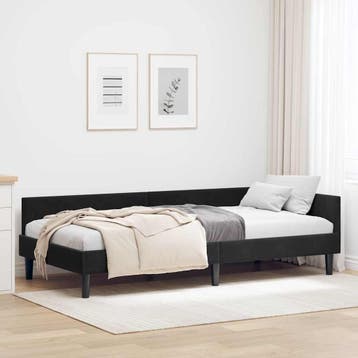 vidaXL Hoek Bed Frame met hoofdeinde Zwart 90 cm x 200 cm, Verzenden, Nieuw