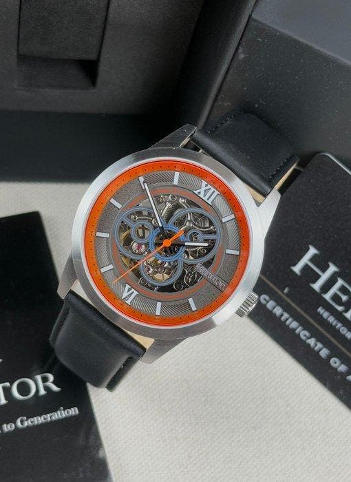 Heritor - Automatic Jomas Semi-Skeleton - Silver/Orange -, Handtassen en Accessoires, Horloges | Heren