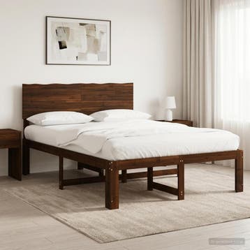 vidaXL Tweepersoonsbed met hoofdbord ROSTOCK Donkerbruin 160, Verzenden