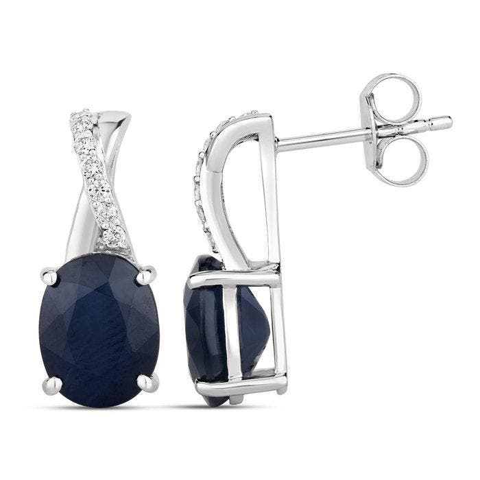 Oorbellen - 14 karaat Witgoud - 5.81ct. tw. Saffier -, Bijoux, Sacs & Beauté, Boucles d'oreilles