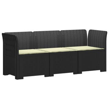 vidaXL 3-Zits Tu bank met Kussens Rattan Look PP Antraciet, Verzenden