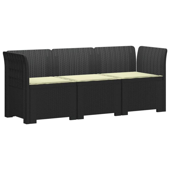 vidaXL 3-Zits Tu bank met Kussens Rattan Look PP Antraciet, Tuin en Terras, Tuinsets en Loungesets, Nieuw, Verzenden
