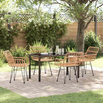 vidaXL Tuin Eettafel Set 5 pcs Bruin Gepoedercoat staal, Verzenden, Nieuw