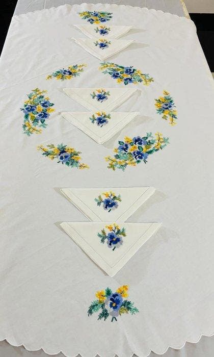 Nappe (9) - 170 cm - 170 cm - RICAMO VINTAGE, Antiquités & Art, Tapis & Textile