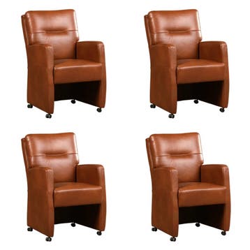 Set van 4 Leren eetkamerstoelen Sharp - Granada Savannah, Ophalen of Verzenden, Nieuw, Leer, Eén