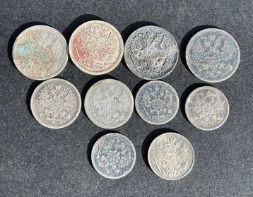 Rusland, Finland. Lot of 10 coins, various denominations