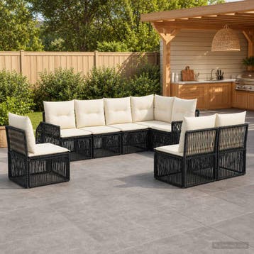 vidaXL Tuinbank Set 8 st Zwart en Crème Wit poly rattan, Verzenden