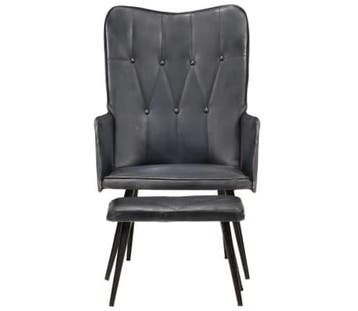 Fauteuil leer + poef | 75% korting, retour deal, Verzenden