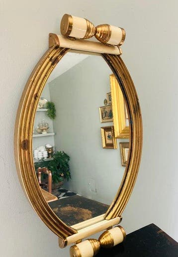 Miroir - Bois, Laiton - Miroir vintage / plateau dans un