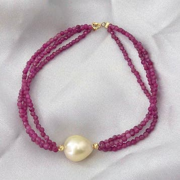 Zonder minimumprijs - Armband - 18 karaat Geel goud Parel -
