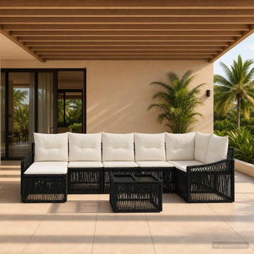 vidaXL Tuinbank Set 8 pcs Zwart poly rattan, Verzenden