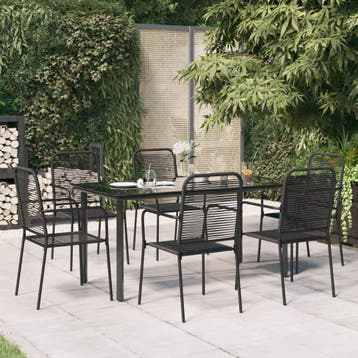 vidaXL 7-delige Tuinset katoenen touw en staal zwart, Tuin en Terras, Verzenden, Nieuw, Tuinset