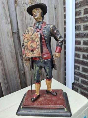 Horloge de table en forme de colporteur - Antique - Fonte -, Antiquités & Art