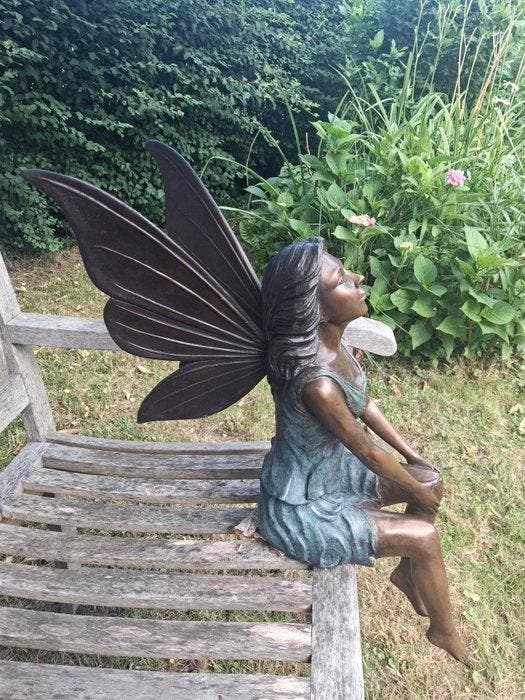 sculptuur, Angel with wings - 77 cm - Gepatineerd brons, Antiquités & Art, Curiosités & Brocante