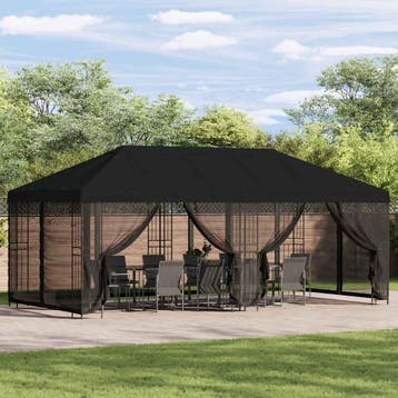 vidaXL Paviljoen met zijwanden 6 x 3 m Zwart Polyester en, Verzenden
